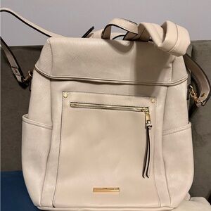Poppy and Peonies Commuter Cream Leather Backpack